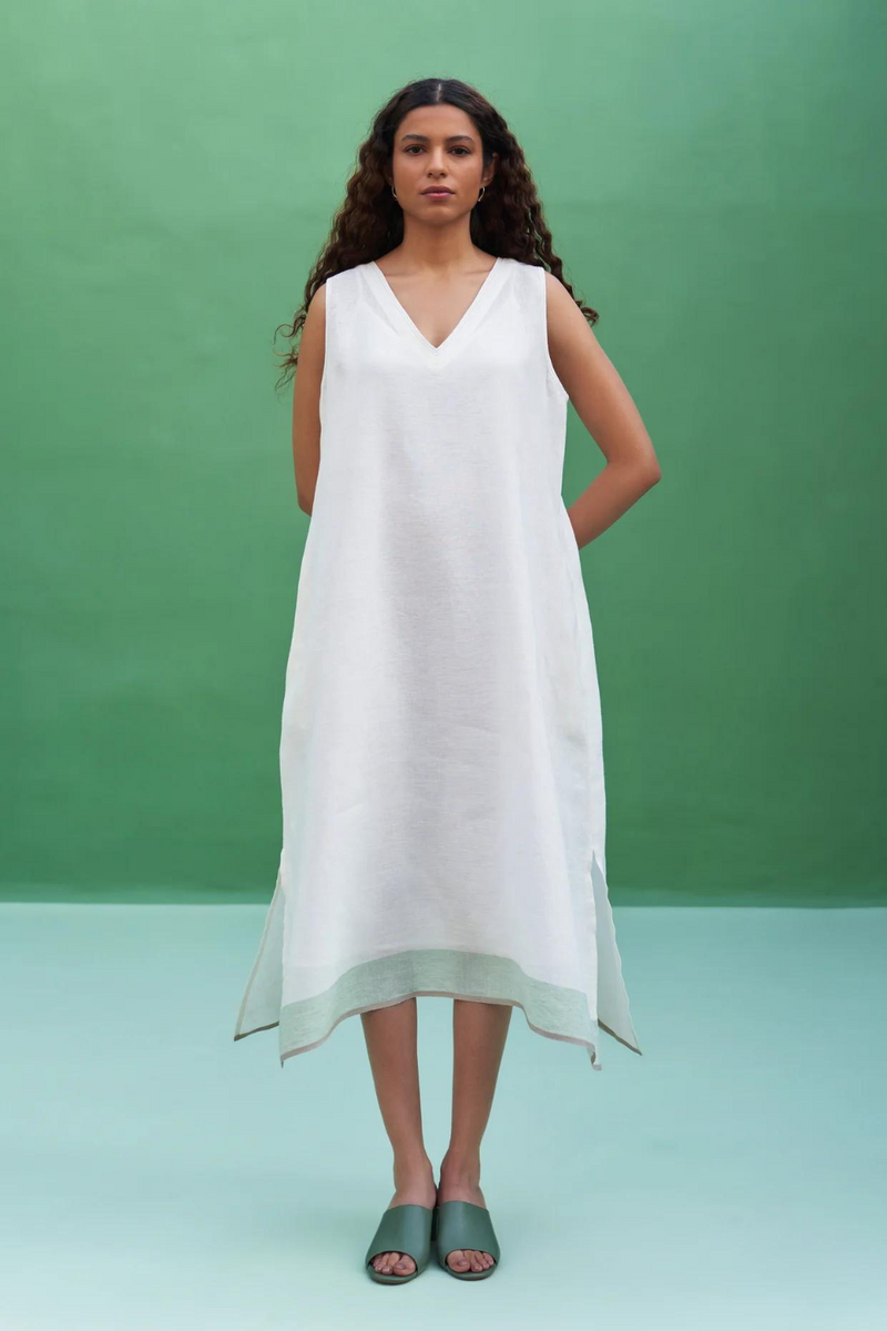 Jin Linen Dress With Overlay
 - Ivory linen by Manan in ivory color for women Worldwide