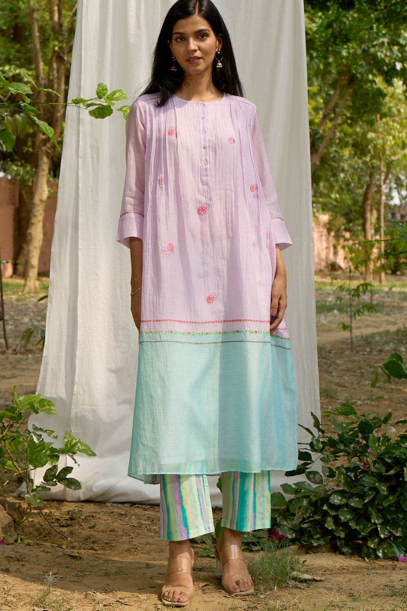 Saaras Kurta Set-Lilac silk by Priti Prashant for women Worldwide