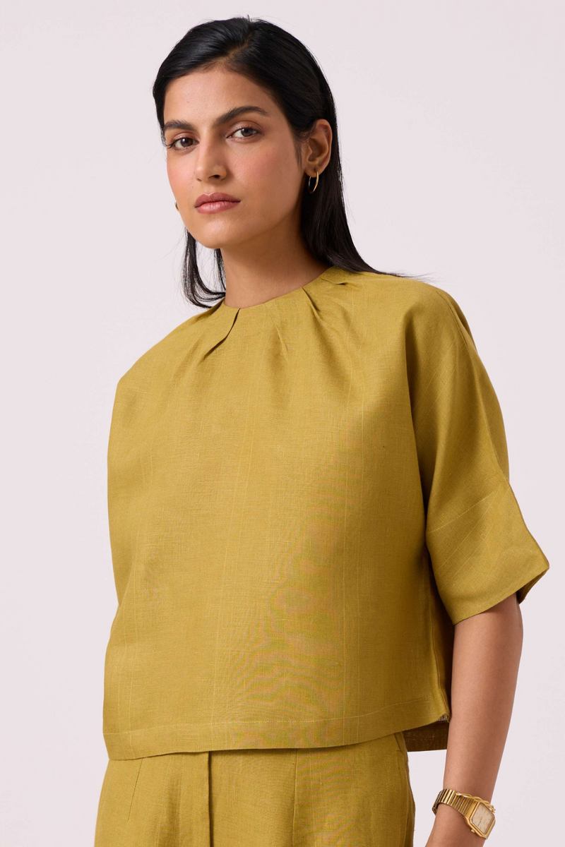 Bourne Olive Linen Top by The Summer House in olive color for women Worldwide