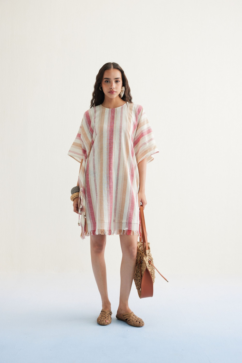 Saltwater Summer Handwoven Kala Cotton Kaftan Dress cotton by SUI in white color for women Worldwide