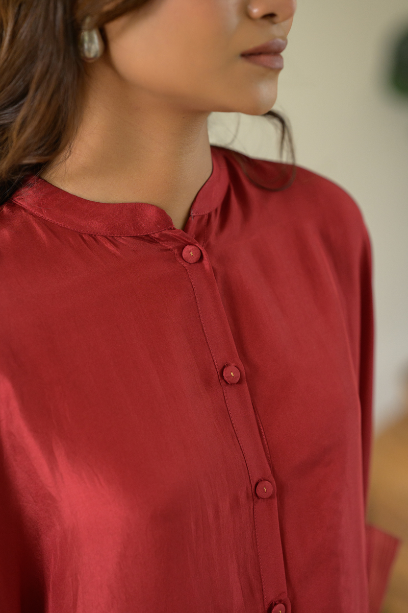 Ruby Kaftan Top silk top/shirt by Zanzibar Living in ruby red for women Worldwide