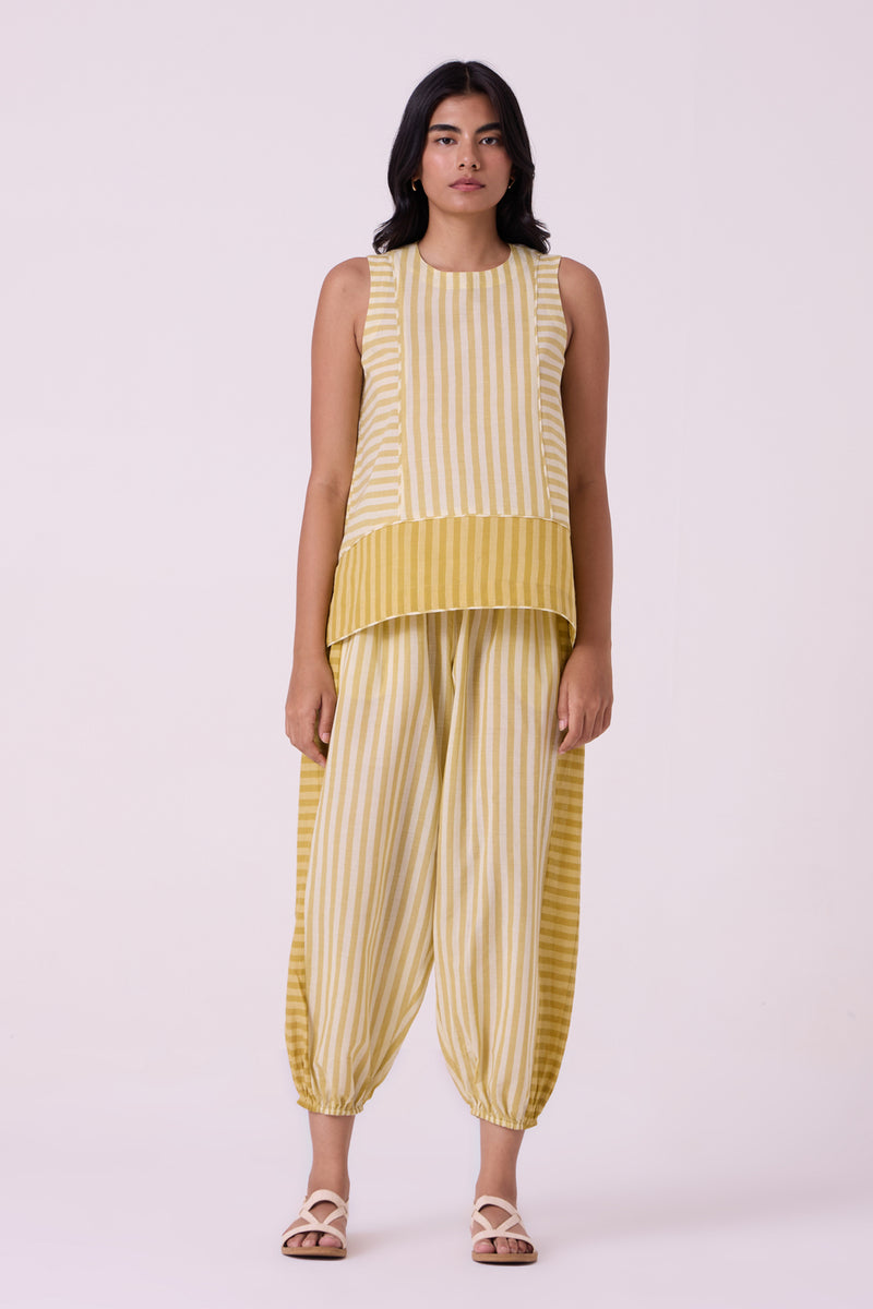 Asahi Yellow Striped Handwoven Tent top handwoven cotton top/shirt by The Summer House in yellow for women Worldwide