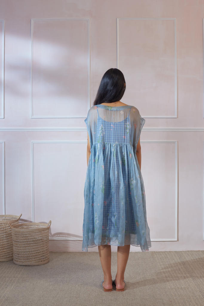 Rajnigandha Tap Midi Dress by Nadiya Paar in blue color for women Worldwide