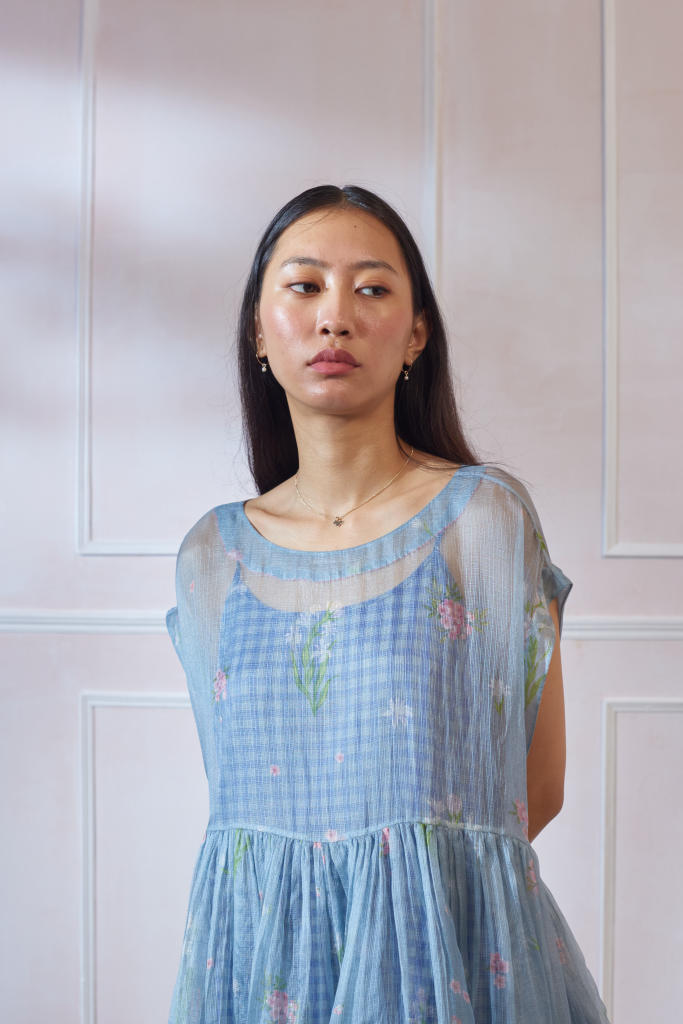 Rajnigandha Tap Midi Dress by Nadiya Paar in blue color for women Worldwide