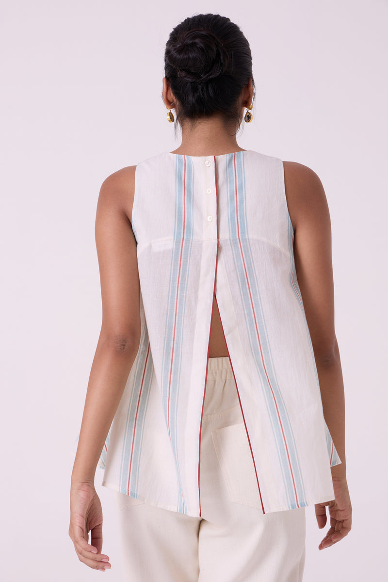 Mizu Striped Handwoven Tent Top handwoven cotton top/shirt by The Summer House in off white for women Worldwide
