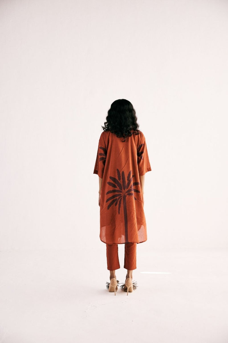 RUSTIC PALM KURTA SET cotton by Khara Kapas in rust for women Worldwide