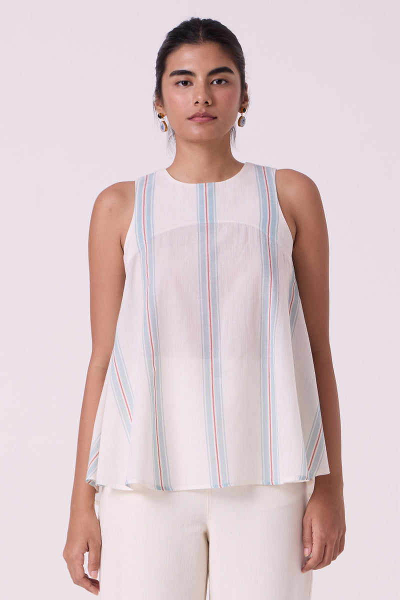 Mizu Striped Handwoven Tent Top handwoven cotton top/shirt by The Summer House in off white for women Worldwide