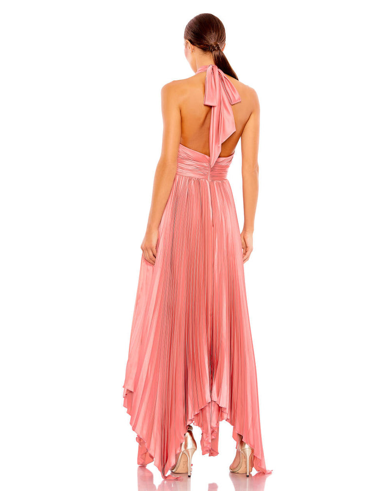 MD-11302 Flared Halter Dress-Pink satin by Mac Duggal in pink color for women Worldwide