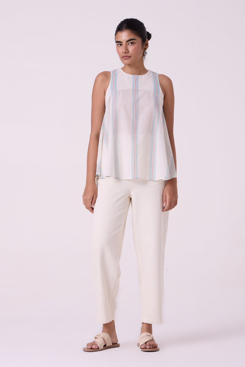 Mizu Striped Handwoven Tent Top handwoven cotton top/shirt by The Summer House in off white for women Worldwide