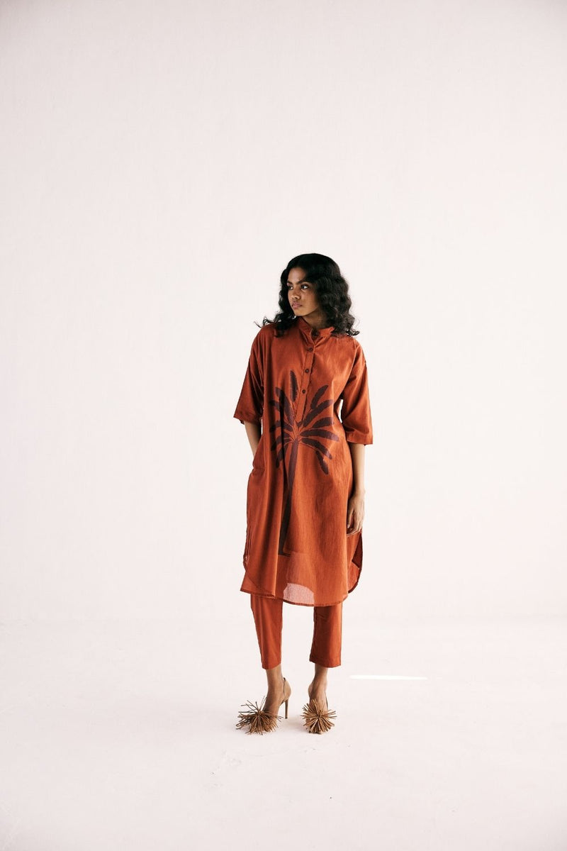 RUSTIC PALM KURTA SET cotton by Khara Kapas in rust for women Worldwide