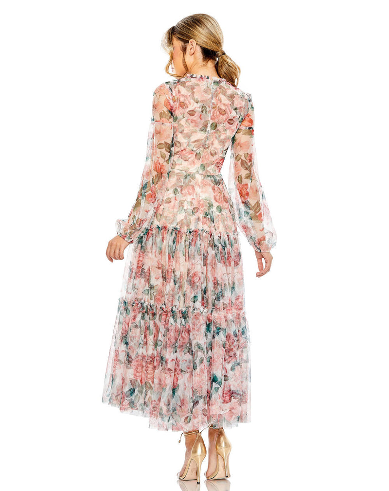 MD-11405 Printed Middi Dress-Multi Color chiffon by Mac Duggal in multi color for women Worldwide