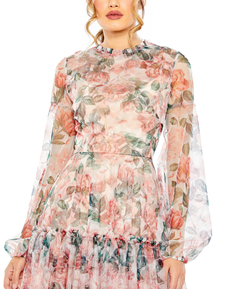 MD-11405 Printed Middi Dress-Multi Color chiffon by Mac Duggal in multi color for women Worldwide