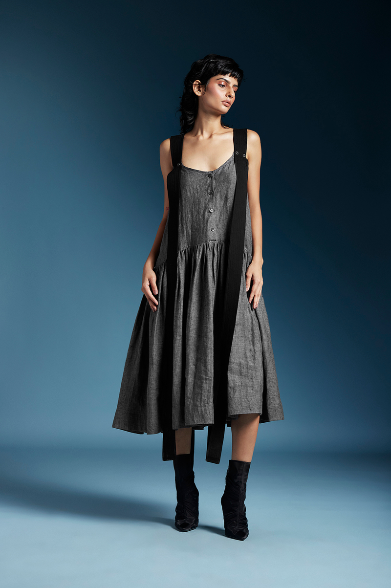 Zane Dress-Charcoal Grey by Chola in grey color for women Worldwide