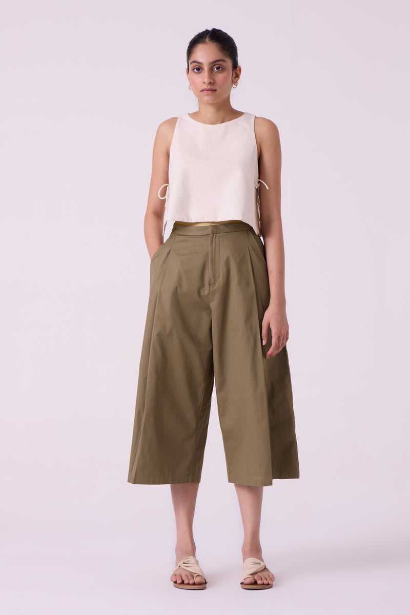 Frances Olive Pants organic cotton twill pant/trouser by The Summer House in olive for women Worldwide