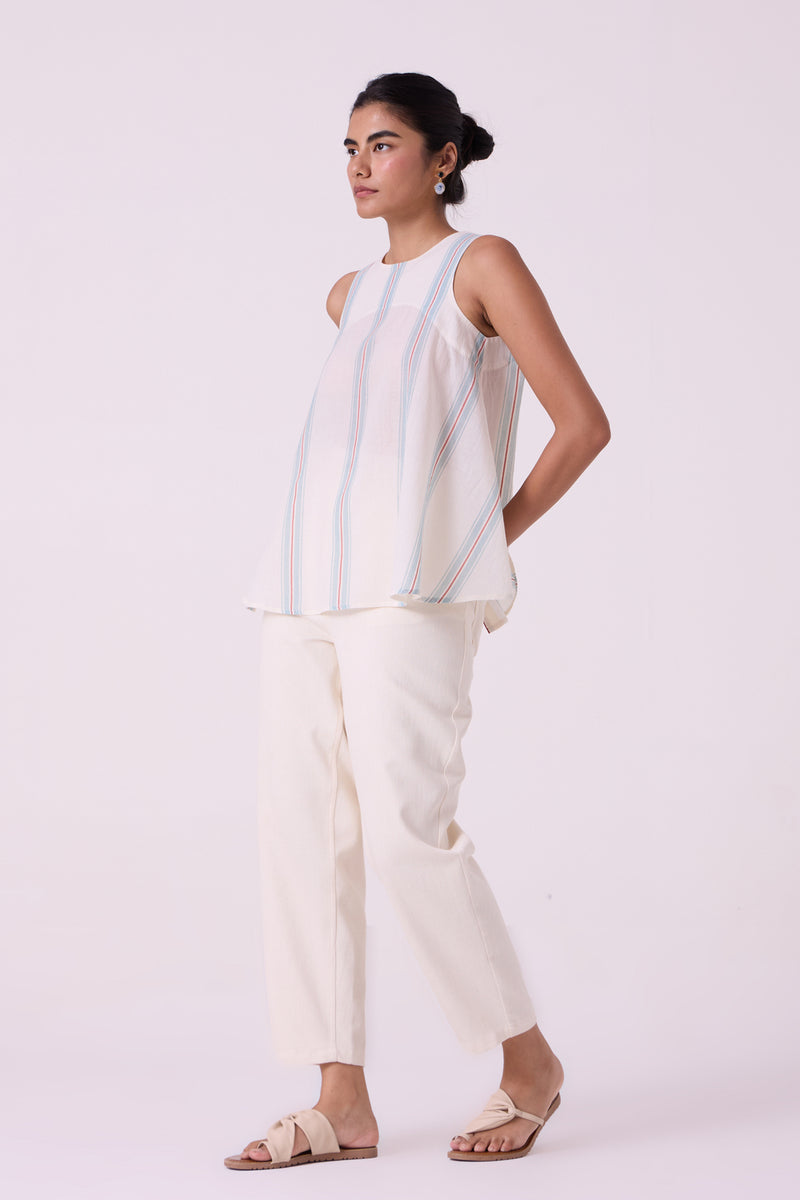 Mizu Striped Handwoven Tent Top handwoven cotton top/shirt by The Summer House in off white for women Worldwide