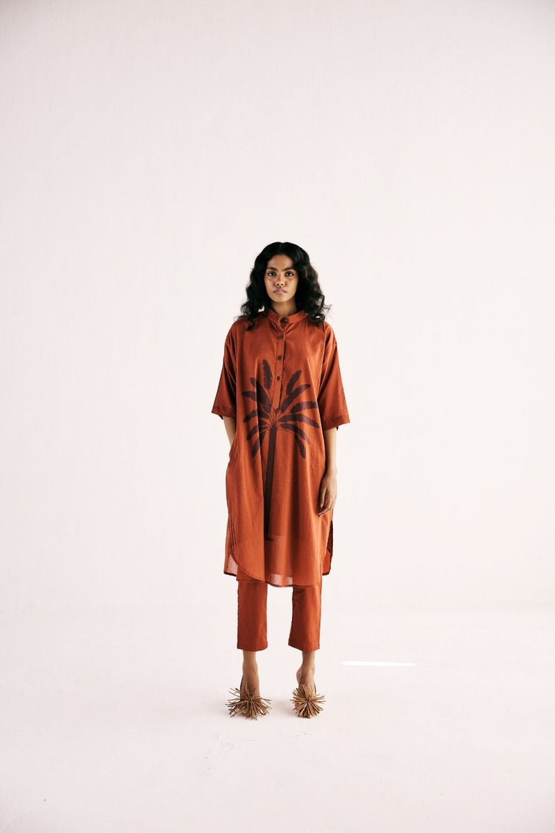 RUSTIC PALM KURTA SET cotton by Khara Kapas in rust for women Worldwide