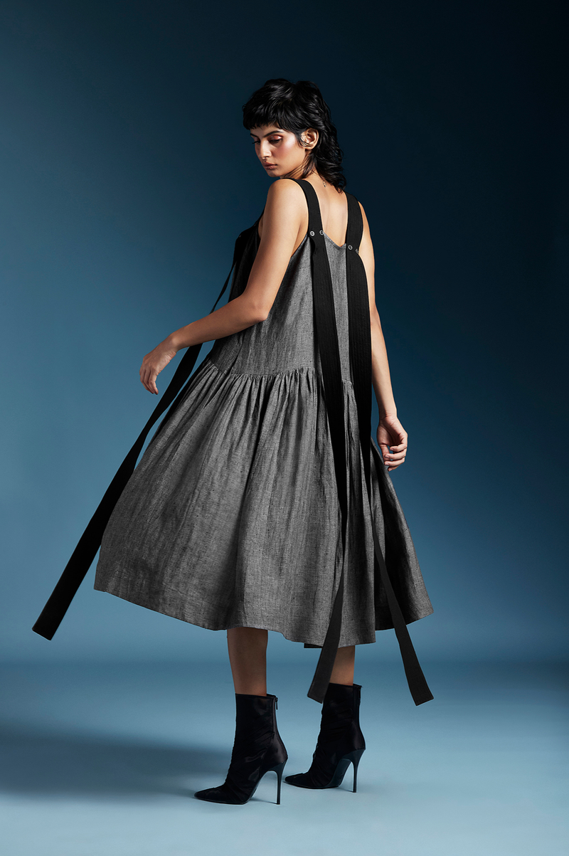 Zane Dress-Charcoal Grey by Chola in grey color for women Worldwide