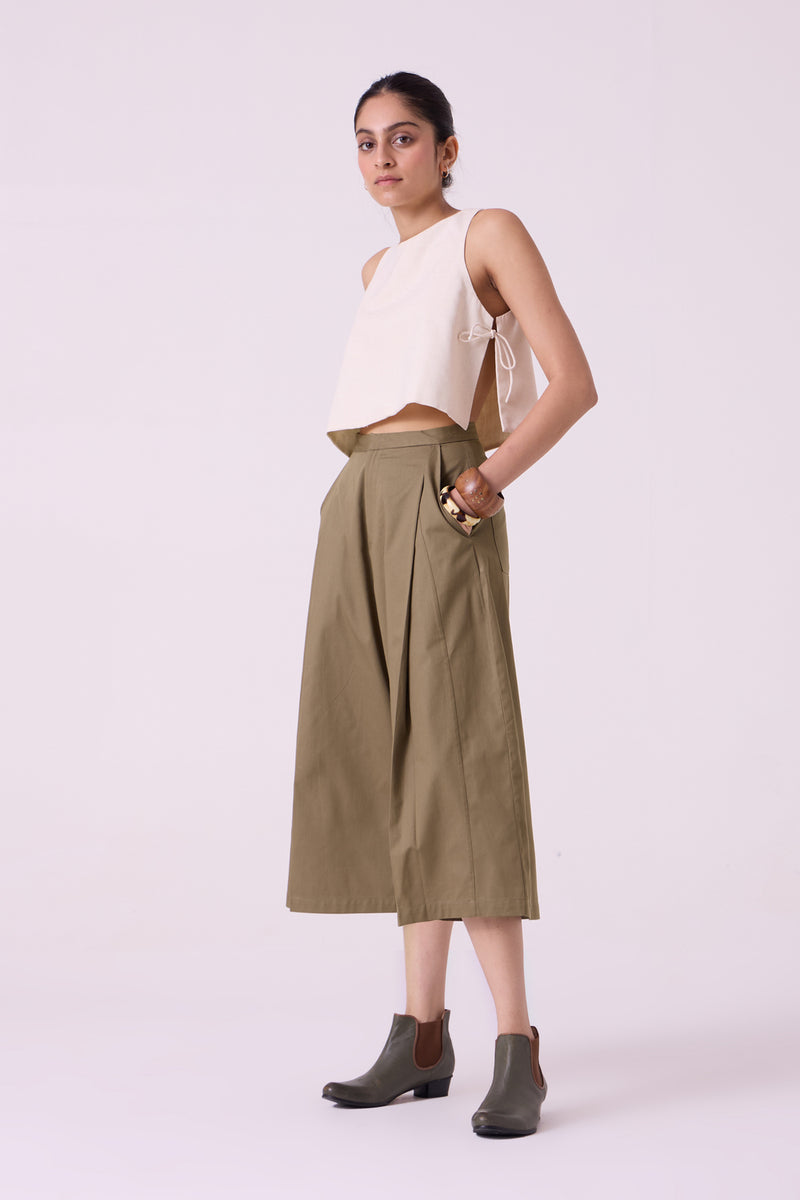 Frances Olive Pants organic cotton twill pant/trouser by The Summer House in olive for women Worldwide