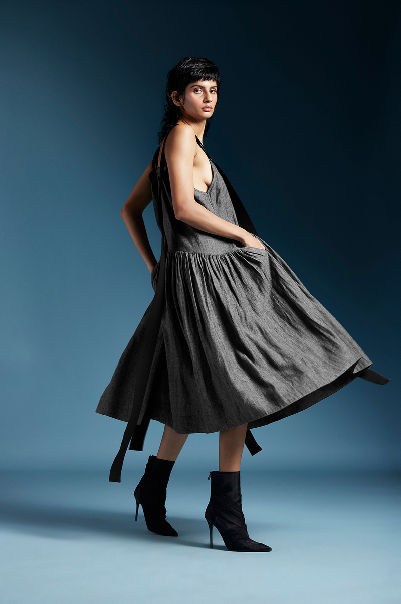 Zane Dress-Charcoal Grey by Chola in grey color for women Worldwide