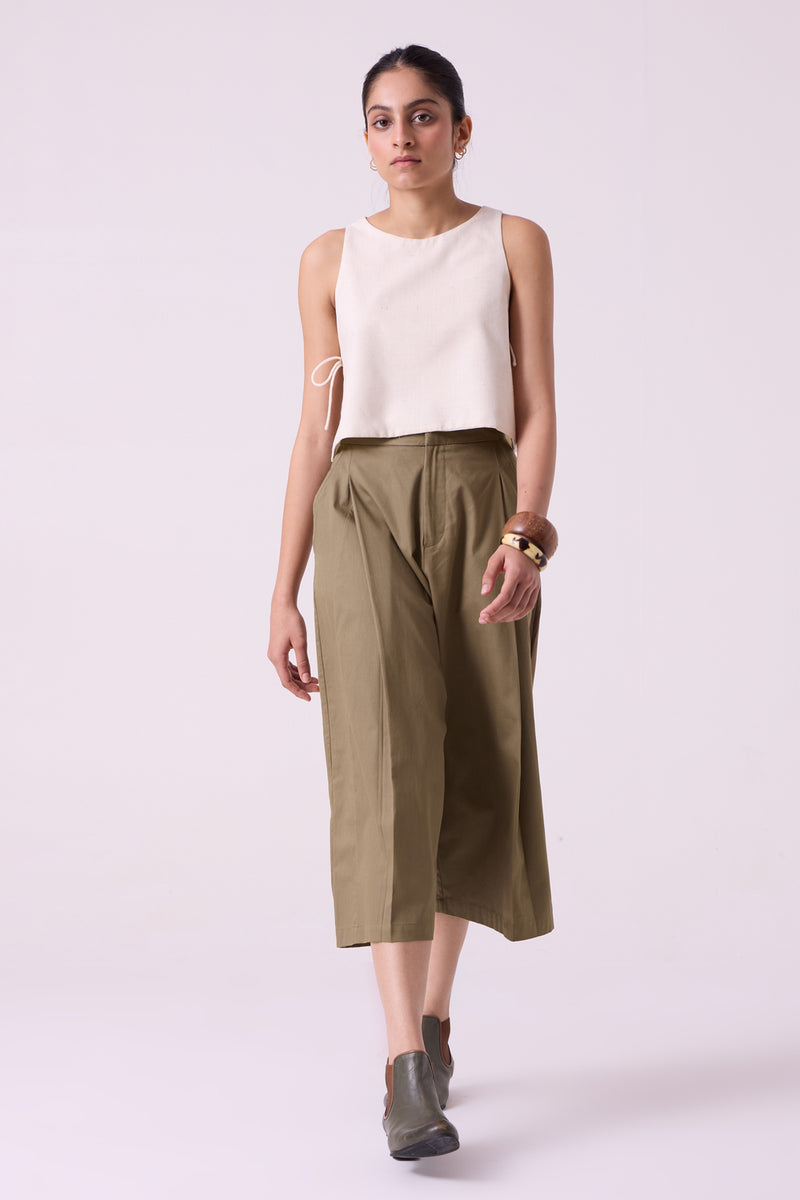 Frances Olive Pants organic cotton twill pant/trouser by The Summer House in olive for women Worldwide