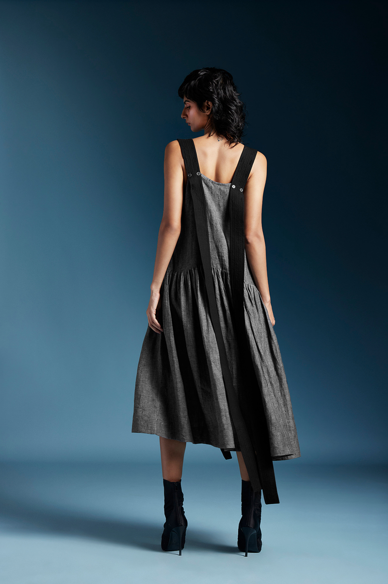Zane Dress-Charcoal Grey by Chola in grey color for women Worldwide