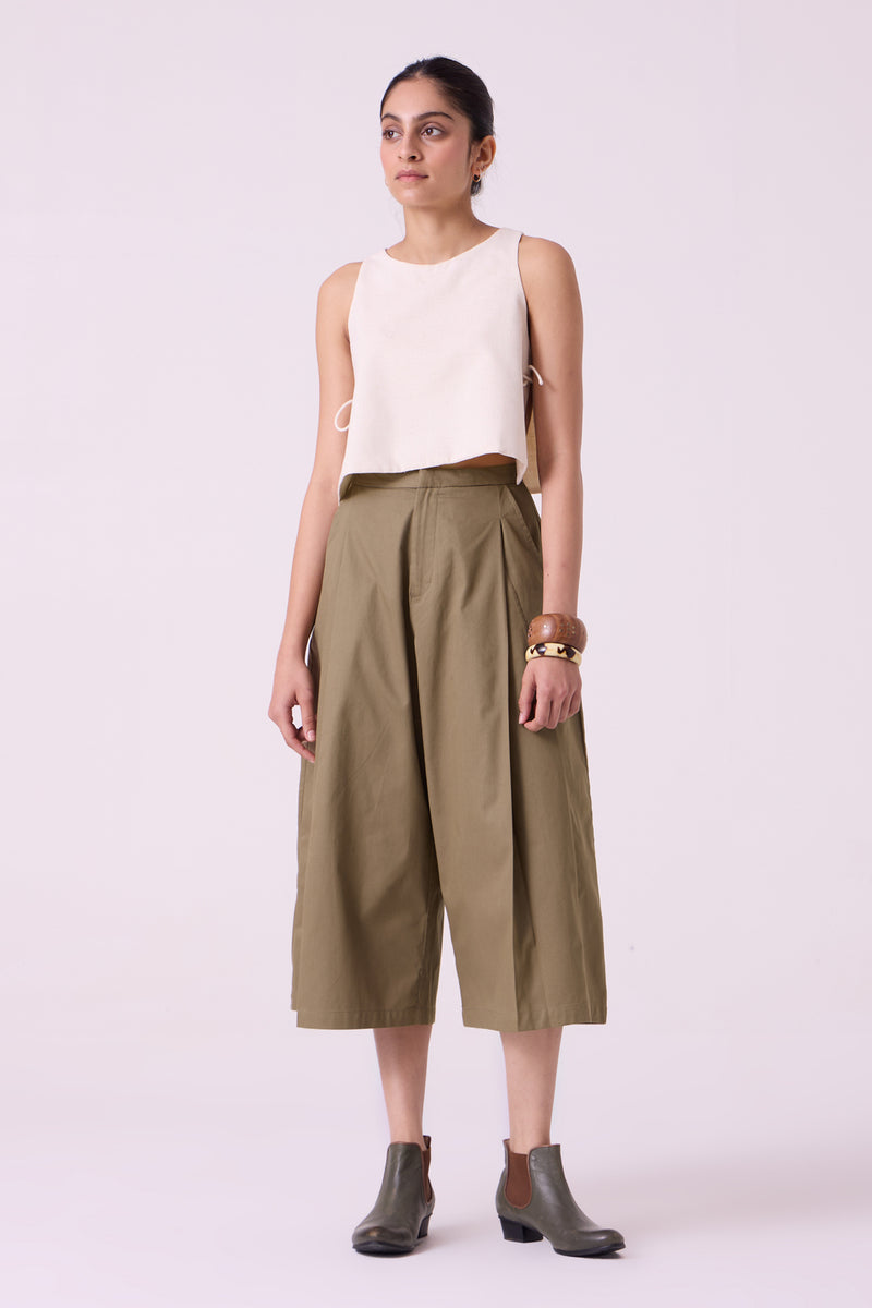 Frances Olive Pants organic cotton twill pant/trouser by The Summer House in olive for women Worldwide
