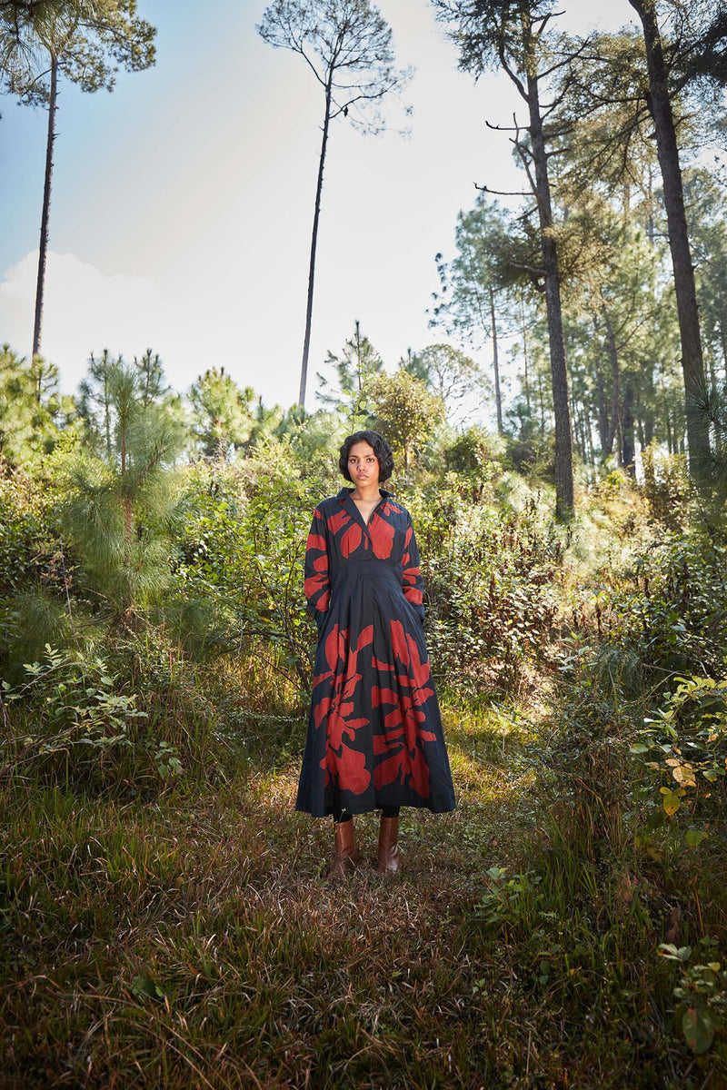 Black Woods Dress cotton by Khara Kapas in multi for women Worldwide