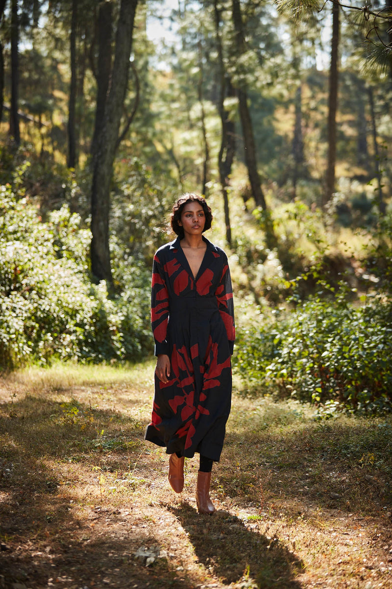 Black Woods Dress cotton by Khara Kapas in multi for women Worldwide