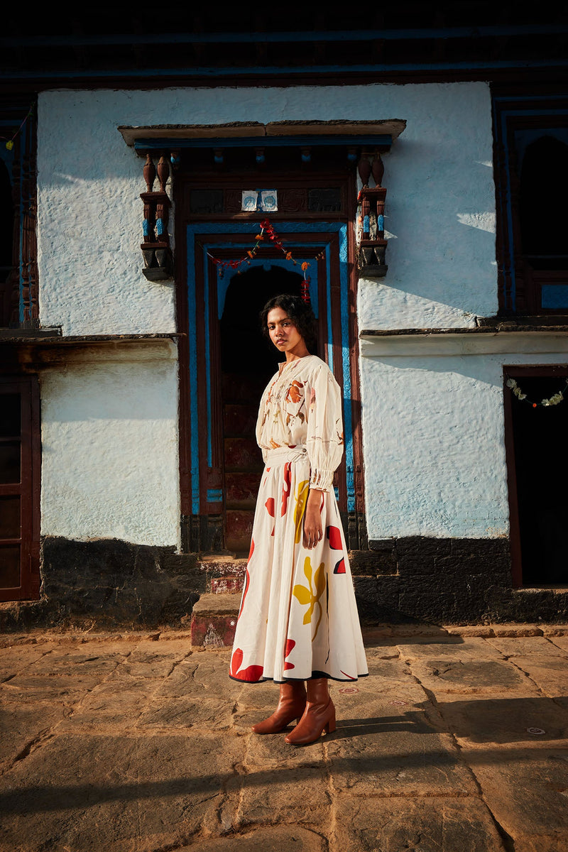 Nature's Canvas skirt cotton by Khara Kapas in multi for women Worldwide