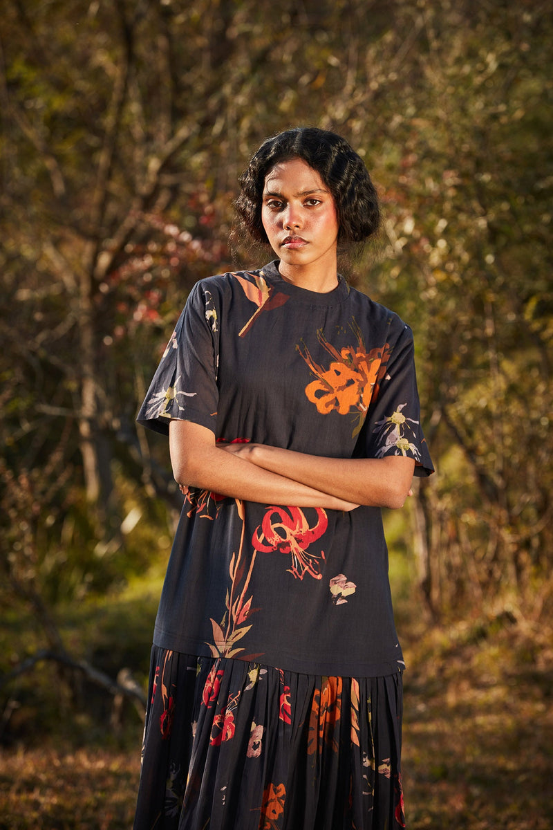 Rustling Leaves Dress cotton by Khara Kapas in brown for women Worldwide