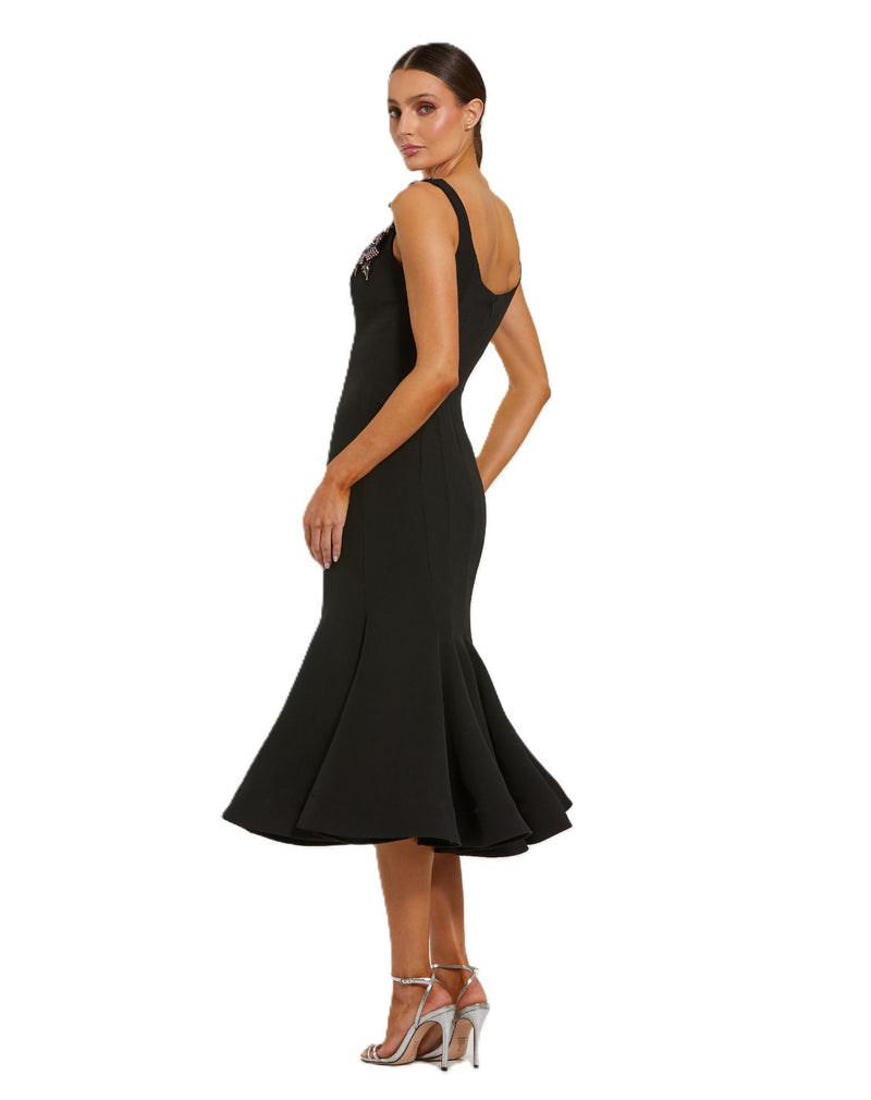 11948 - Black Sleeveless Midi Dress With Floral Embellishments by Mac Duggal in black color for women Worldwide