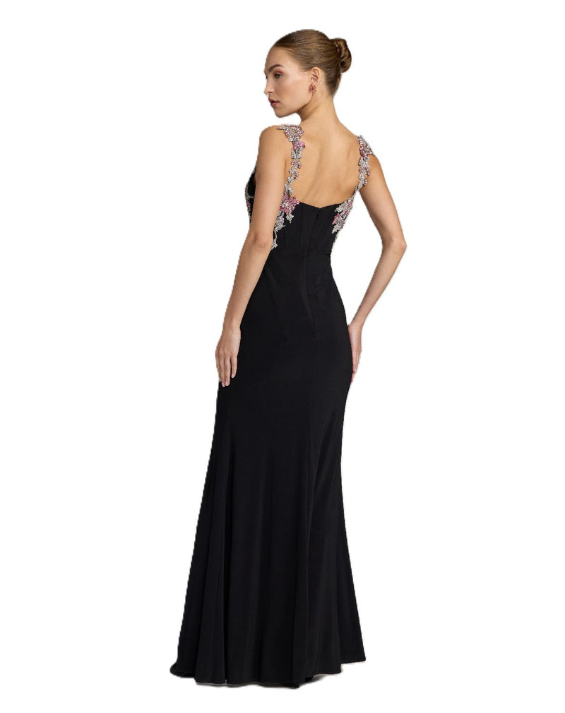 11956 - Black Sweetheart Jersey Gown With Beaded Flowers by Mac Duggal in black color for women Worldwide