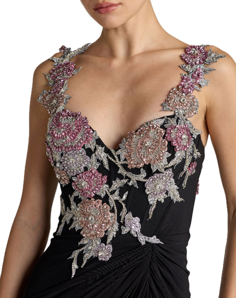 11956 - Black Sweetheart Jersey Gown With Beaded Flowers by Mac Duggal in black color for women Worldwide