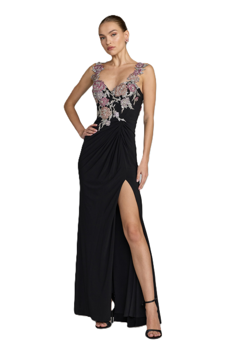 11956 - Black Sweetheart Jersey Gown With Beaded Flowers by Mac Duggal in black color for women Worldwide
