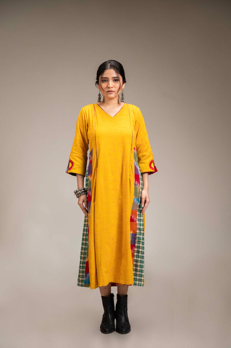 Suryoday Dress cotton,gamcha dress by 145 East in yellow for women Worldwide