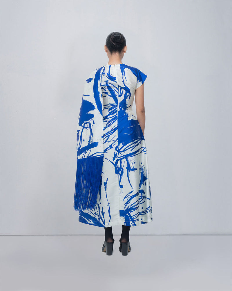 Shiori Draped Dress viscose by Leh Studios in blue/ ivory for women Worldwide