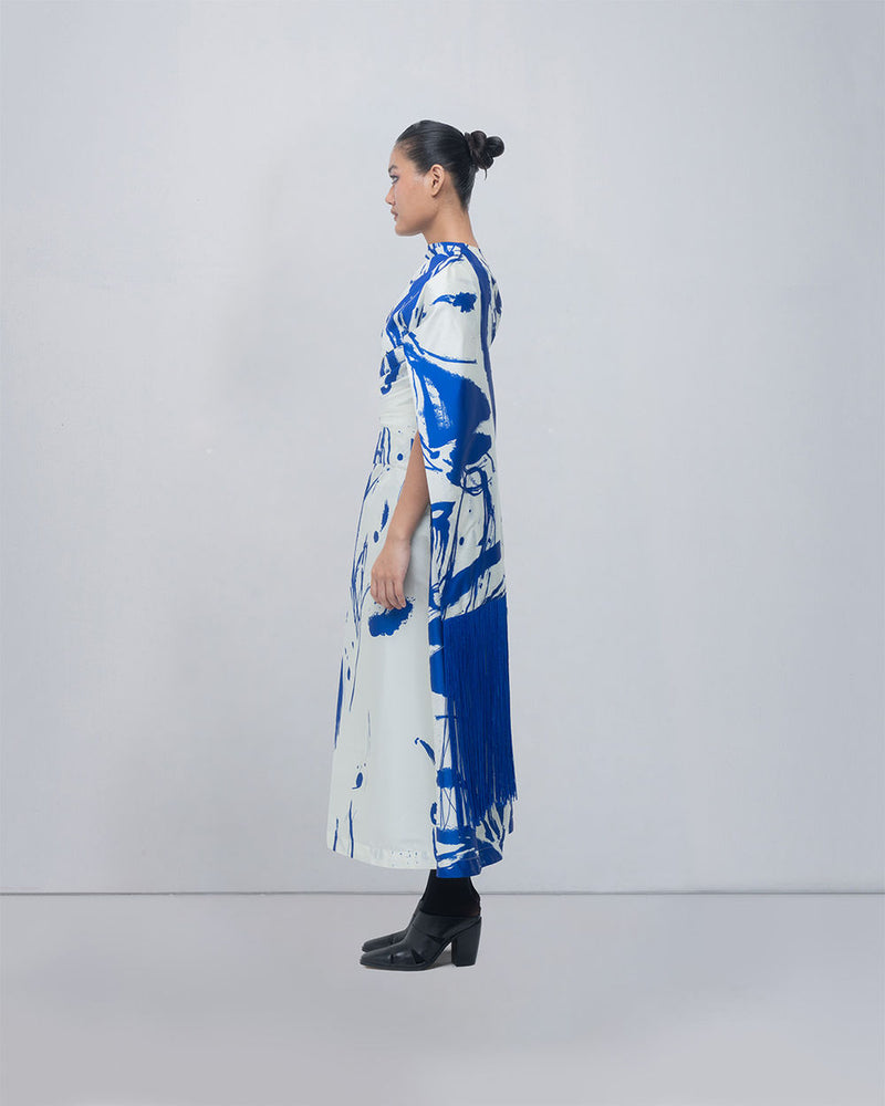 Shiori Draped Dress viscose by Leh Studios in blue/ ivory for women Worldwide