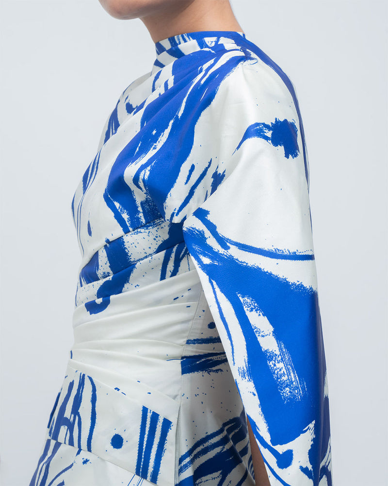 Shiori Draped Dress viscose by Leh Studios in blue/ ivory for women Worldwide