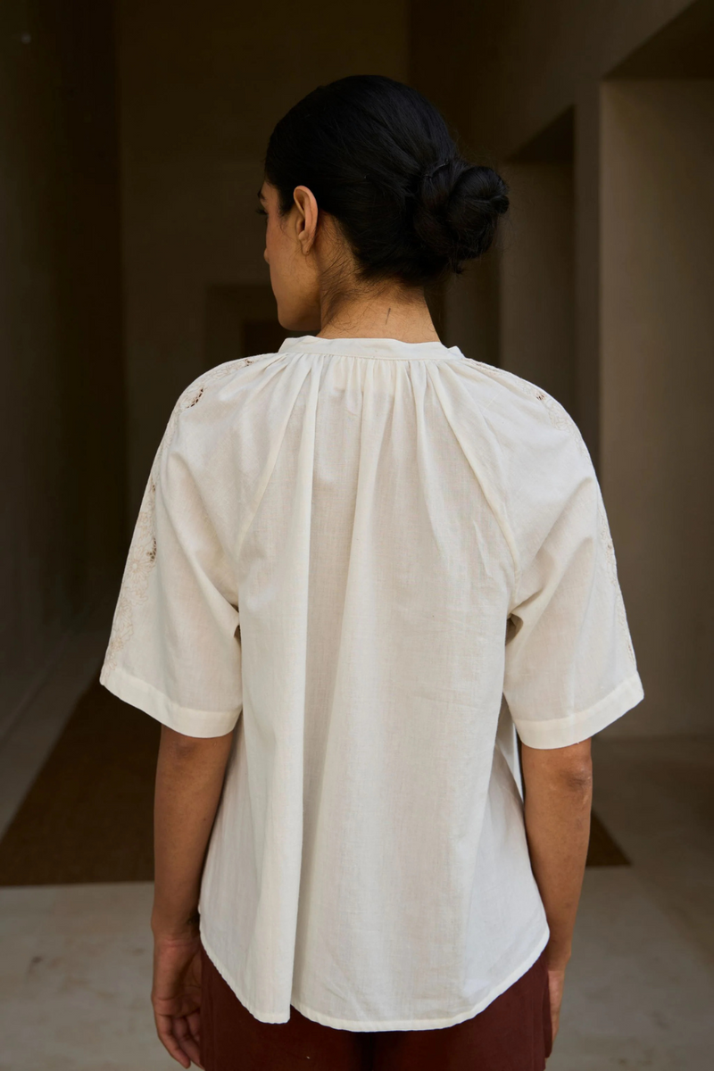 Bheer Handwoven Embroidered Top cotton by The Summer House in white color for women Worldwide
