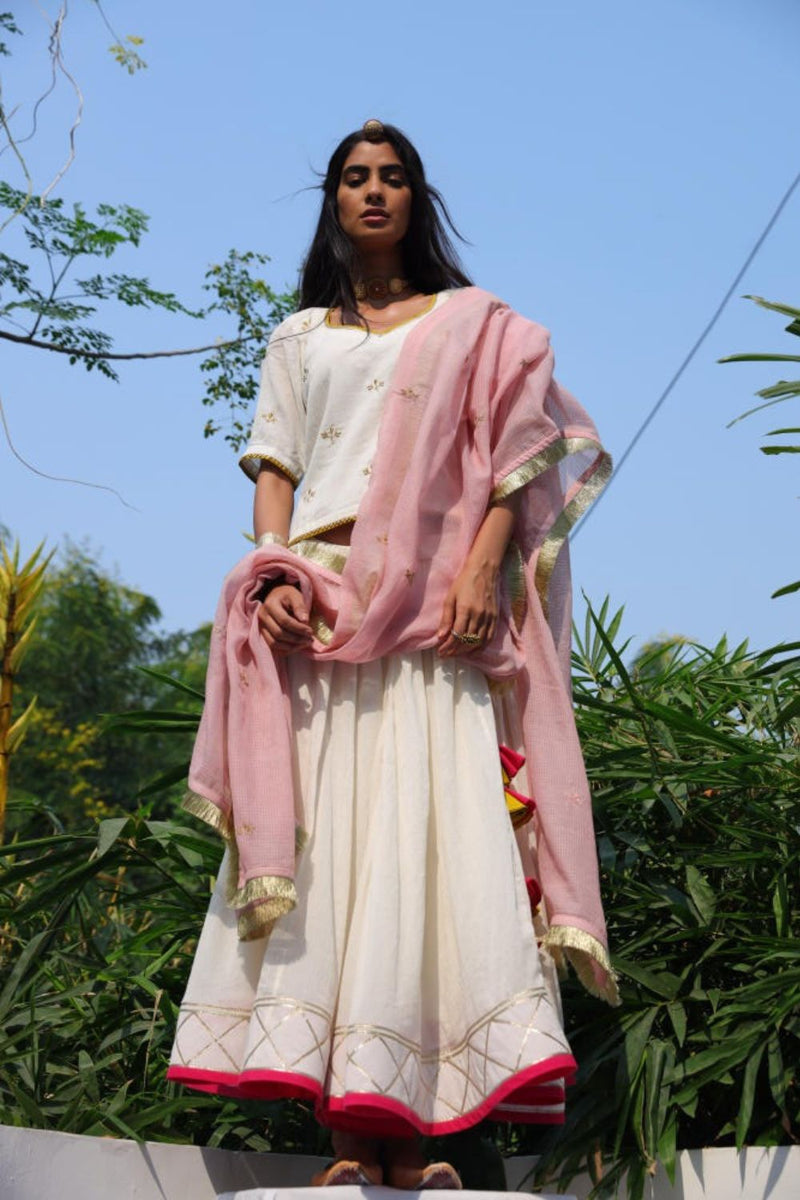 Seher ghagra set cotton Lehenga Sets by Khara Kapas in ivory for women Worldwide