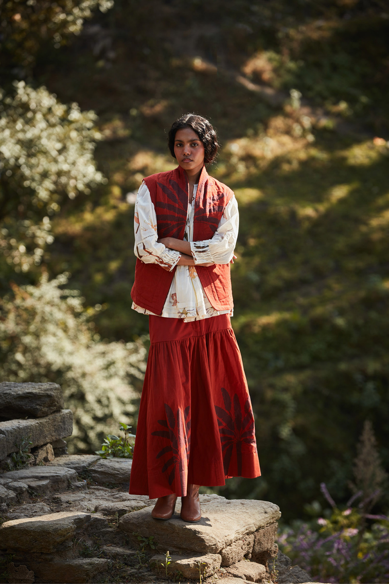 Rustic Reverie Reversible Jacket cotton by Khara Kapas in rust for women Worldwide