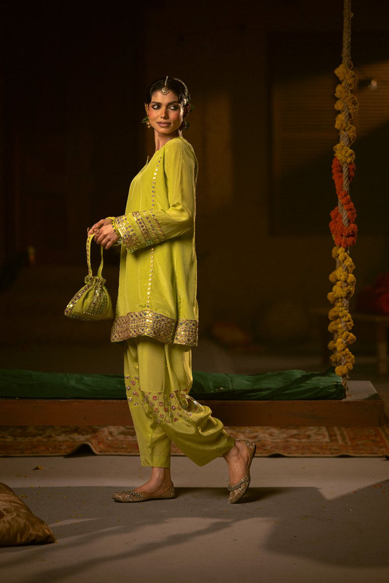 Veere Salwar Kameez Kurta Set- Sublime Neon silk by PRAHNAAYA in neon color for women Worldwide
