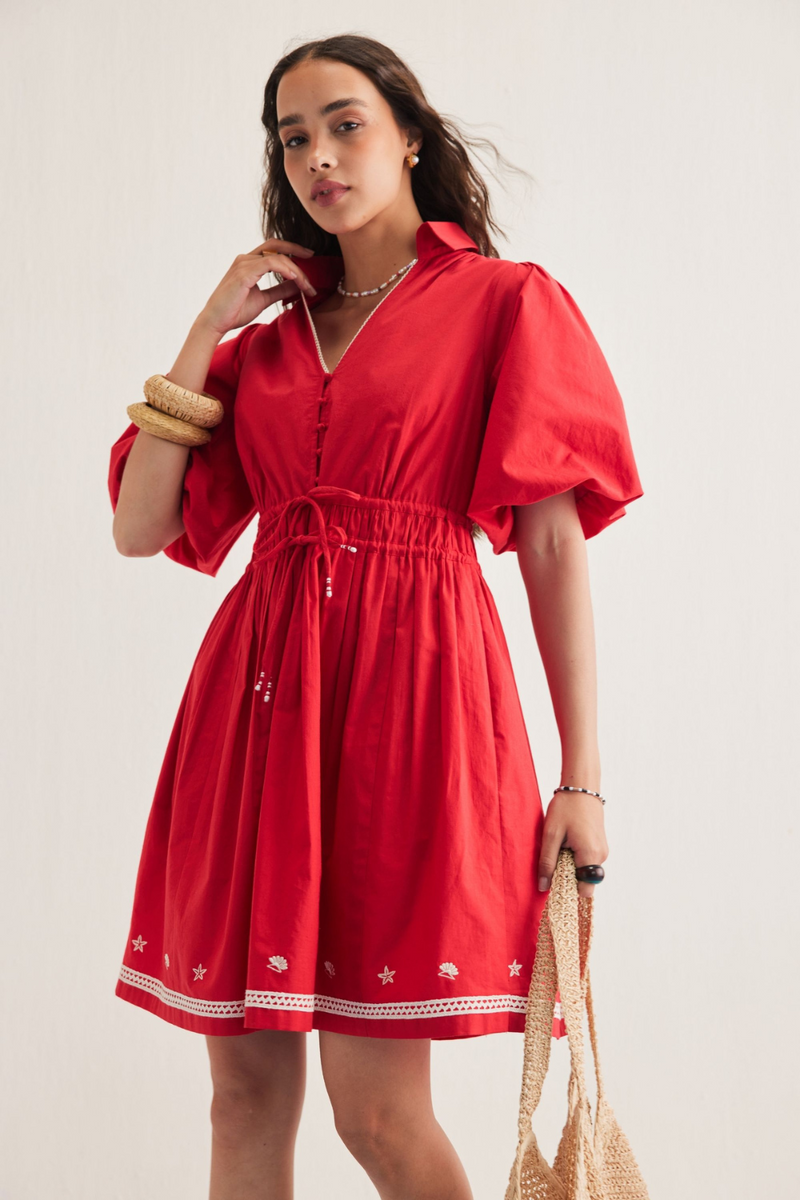 Ocean Spirit Organic Cotton Dress poplin by SUI in red color for women Worldwide