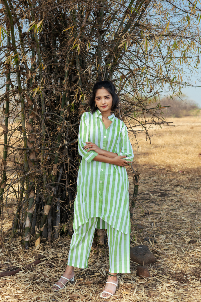 Andaman Co-Ord Set - Handblock Printed Cotton Co-Ord Set cotton by Marche in green color for women Worldwide