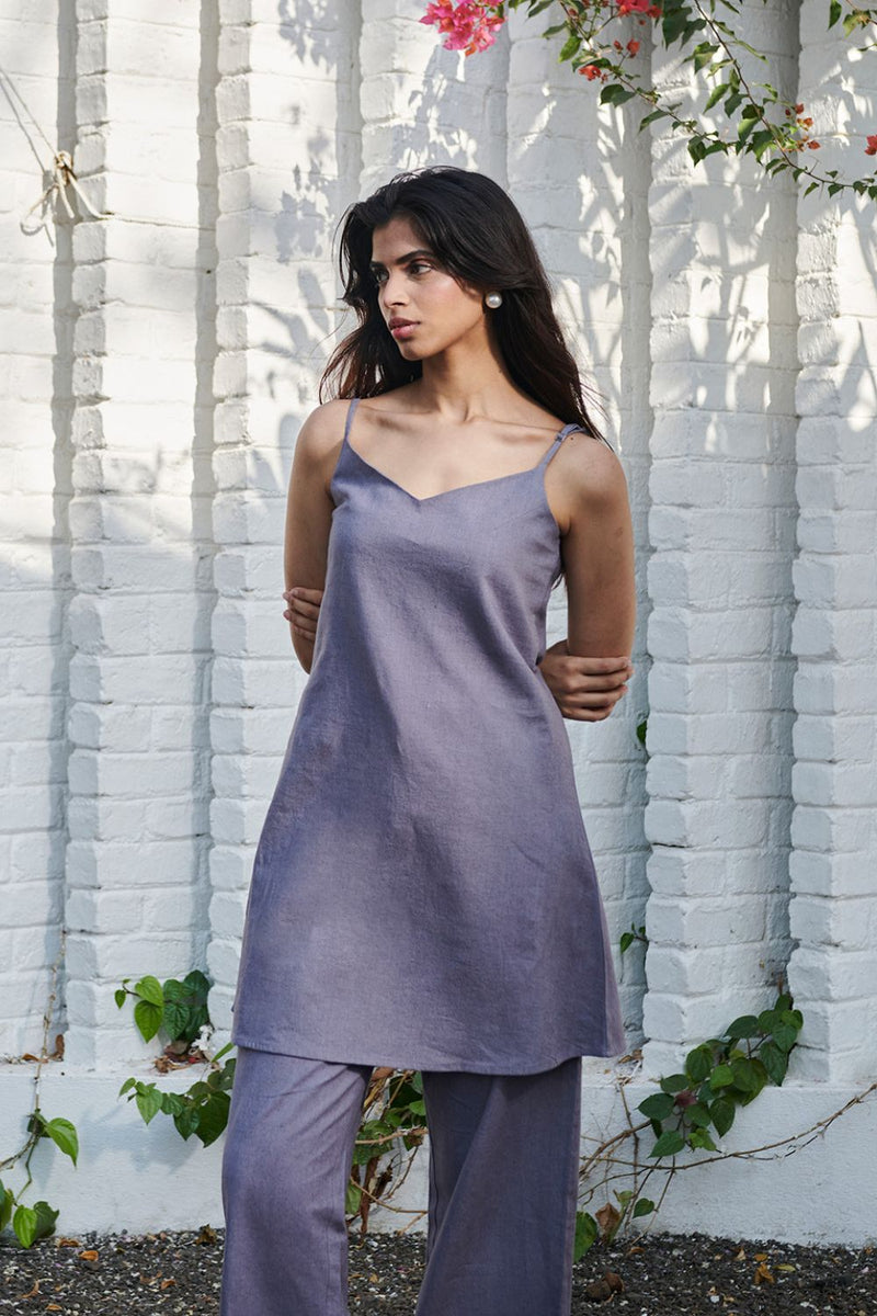 Dusk Co-Linen Slip Kurta linen by Saphed in grey color for women Worldwide