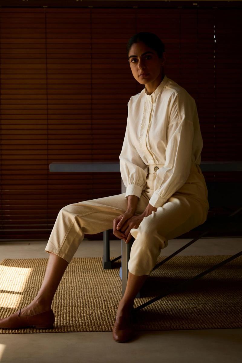 Ryuk Handwoven Embroidered Shirt cotton by The Summer House in white color for women Worldwide