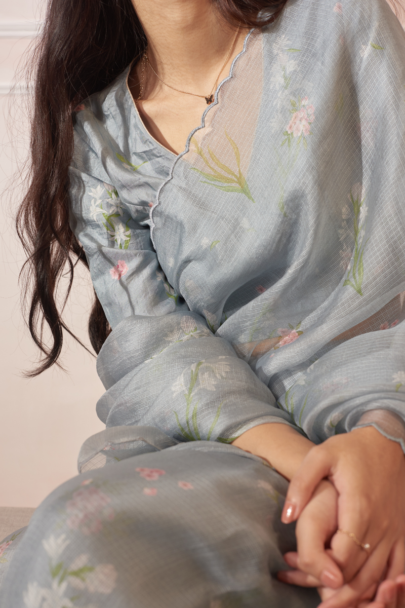 Rajnigandha & Periwinkle Kota Silk Sari silk by Nadiya Paar in blue color for women Worldwide