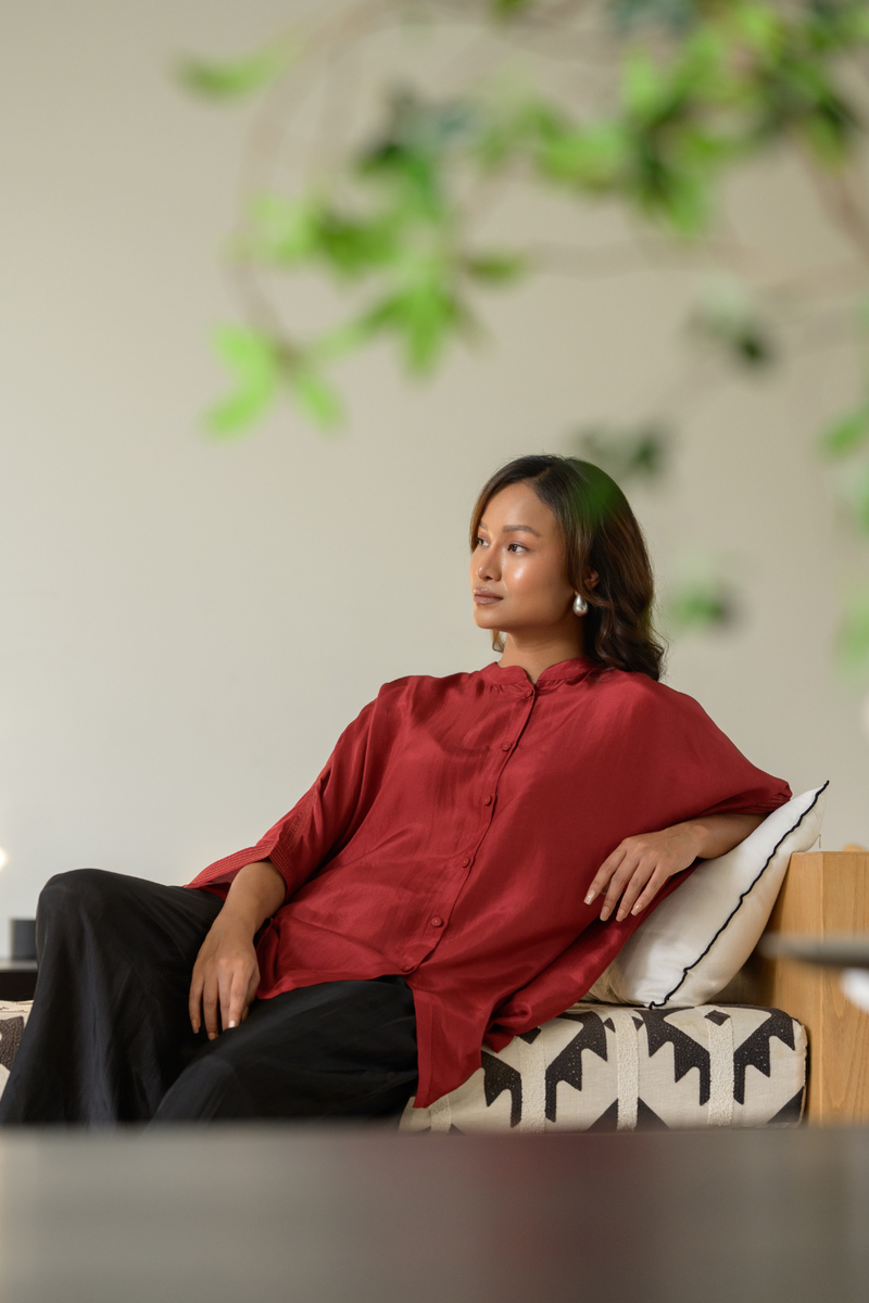 Ruby Kaftan Top silk top/shirt by Zanzibar Living in ruby red for women Worldwide