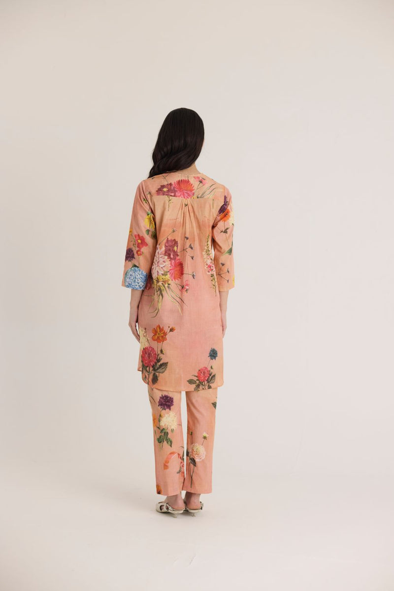 BUTTERCUP SHORT KURTA SET cotton by Yam in peach color for women Worldwide