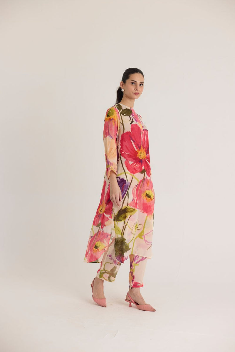 DOLLY WHITE CREPE LONG KURTA SET mul by Yam in multi color for women Worldwide